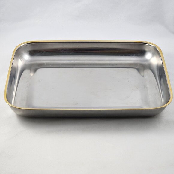 Zahran Stainless Steel 18/10 Serving Nesting Trays Gold Rim Rectangle Set of 3 - Picture 9 of 10